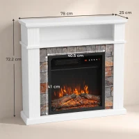HOMCOM Șemineu Electric Decorativ 1800W cu Poliță, Efect Flăcări 5 Niveluri, Termostat, Temporizator, Telecomandă, Alb(m-3)