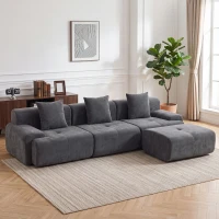 HOMCOM Canapea de colț modulară 3 locuri cu ottoman din chenilă, canapea comprimată 300 cm cu șezut adânc, 3 perne, gri(m-2)