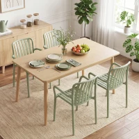 HOMCOM Lote de 4 Sillas de Comedor, Sillas de Cocina Apilables en PP con Respaldo Curvado Calado y Reposabrazos, Verde(m-4)