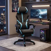 HOMCOM Ergonomischer Gaming-Stuhl, neigbarer Mesh-Gaming-Sessel mit verstellbarer Kopfstütze, Lendenstütze, Schwarz und Blau(m-2)