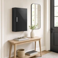 HOMCOM Armário de Parede em Madeira para Banheiro com 3 Prateleiras Ajustáveis em Vidro em 3 Níveis, 40x15x55 cm, Preto(m-6)