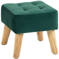 HOMCOM Reposapiés de salón, otomano, asiento acolchado en tejido con patas de madera, 27 x 27 x 26 cm, verde oscuro(m-13)