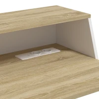HOMCOM Secretária de Computador, 90 x 50 cm, Secretária com Arrumação, Prateleira Aberta e Estrutura em Aço, Carvalho e Branco(m-8)