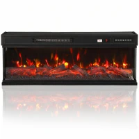 HOMCOM Lareira Elétrica de Chão/Embutir a 3 Lados com Controle Remoto, 750/1500W, Efeito Chama 3D 12 Cores, 5 Luminosidade(m-1)
