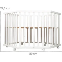 Parc hexagonal - ROBA - FOX & BUNNY - De la naissance jusqu'a 15 kg - Réglable - Roulettes - Blanc laqué(m-3)