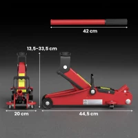 HOMCOM Macaco Hidráulico em Carrinho 2 T, Perfil Rebaixado, Vermelho(m-3)