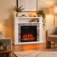 HOMCOM Șemineu Electric Decorativ 1800W cu Poliță, Efect Flăcări 5 Niveluri, Termostat, Temporizator, Telecomandă, Alb(m-5)
