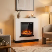 HOMCOM Lareira elétrica com aquecimento, efeito de chamas 3D, lareira elétrica com moldura, 80 cm, Branco(m-5)