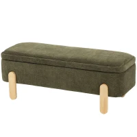 HOMCOM Coffre-banc de rangement 108x40x40cm, Assise rembourrée 2 places en chenille, Pieds en bois, Vert(m-8)