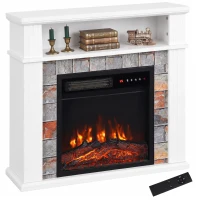 HOMCOM Șemineu Electric Decorativ 1800W cu Poliță, Efect Flăcări 5 Niveluri, Termostat, Temporizator, Telecomandă, Alb(m-7)