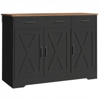 HOMCOM Buffet de cozinha, móvel de arrumação com 3 portas de celeiro, 2 gavetas e prateleiras ajustáveis, 108 x 40 x 81 cm, preto(m-1)