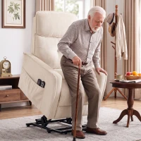 HOMCOM Fauteuil Relax Inclinable Électrique Releve-personnes avec 2 Points de Massage Assise à Ressorts Repose-pieds Chenille Crème(m-5)