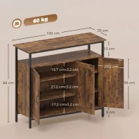 HOMCOM Aparador de Cocina con Estante Abierto y 2 Armarios, en Madera y Acero, 100x35x88 cm, Marrón rústico(m-3)