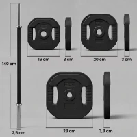 SPORTNOW Hantelset 20 kg, verstellbare quadratische Scheiben mit Griffen, rutschfeste Stahlstange in 3 Teilen, Schwarz(m-3)