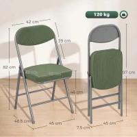HOMCOM Conjunto de 2 cadeiras dobráveis para sala de jantar portáteis com assentos e encostos acolchoados em veludo cotelê verde(m-3)