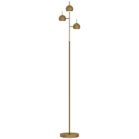 HOMCOM Luminária de pé ajustável 350° para sala de estar e escritório, candeeiro com 3 cúpulas em aço, Dourado(m-1)