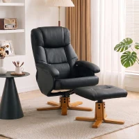 HOMCOM Poltrona Relax com Apoio para os Pés, Poltrona de Relax Reclinável em PU, Giratória 360°, Função Balanço, Preto(m-2)