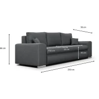 Canapé convertible avec coffre de rangement 3 places - INDIAN - Tissu gris foncé et pieds chrome - L250xH88xP98cm(m-3)