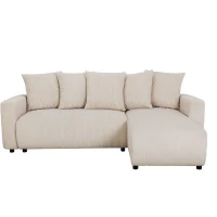 Canapé d'angle convertible réversible - 3 a 4 places - PHARELL 2 - velours côtelé - perle - coffre de rangement - L233 x P159 x H89(m-1)
