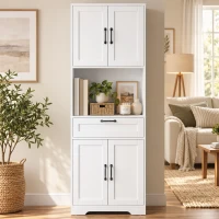 HOMCOM Buffet Alto de Cozinha, Armário de Cozinha, 4 Portas com Fecho Suave, Gaveta, Compartimento Aberto, Prateleiras Ajustáveis, Branco(m-4)