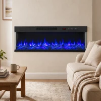 HOMCOM Șemineu electric cu încălzire și 12 culori ale flăcării, șemineu de perete cu telecomandă, 127 cm(m-5)