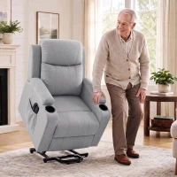 HOMCOM Sillón Elevador Eléctrico Masaje Vibración y Calor, Sillón Relax Eléctrico, Respaldo Reclinable, Puerto USB, Gris(m-5)