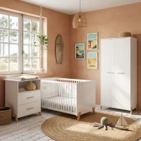 Lit évolutif - 140x70cm - Babyprice Joy Naturel - Blanc sur pieds en bois naturel(m-6)