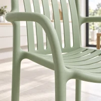 HOMCOM Lote de 4 Sillas de Comedor, Sillas de Cocina Apilables en PP con Respaldo Curvado Calado y Reposabrazos, Verde(m-7)