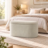 HOMCOM Bancă de depozitare din catifea taburet-cofret de depozitare tip nesting 3 în 1 cu 2 taburete mici integrate 82x43x44cm bej(m-7)