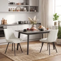 HOMCOM Set 2 Sillas de Comedor en Terciopelo para Cocina, Blanco Crema(m-2)