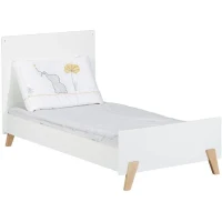 Lit évolutif - 140x70cm - Babyprice Joy Naturel - Blanc sur pieds en bois naturel(m-4)