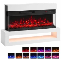 HOMCOM Șemineu Electric Podea/Perete 900/1800W cu Bandă LED, 3 Fețe, Mobilier TV 140 cm, 12 Culori Flacără, Telecomandă, Alb(m-7)