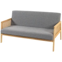 HOMCOM Canapé 3 places revêtu aspect lin avec détails en rotin synthétique structure en bois charge 330 kg 149x77x77 cm gris(m-8)