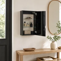 HOMCOM Armário de Parede em Madeira para Banheiro com 3 Prateleiras Ajustáveis em Vidro em 3 Níveis, 40x15x55 cm, Preto(m-5)