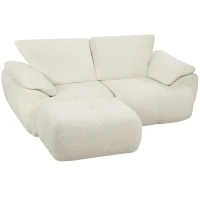 HOMCOM Canapea modulară în L de 2 locuri cu otomană reversibilă Canapea din chenilă cu șezut lat Fără asamblare Crem(m-1)