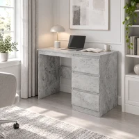 HOMCOM Büroschreibtisch mit 3 Schubladen 100x50 cm, platzsparender Schreibtisch für Studium Zuhause Büro, Grau Marmoroptik(m-6)
