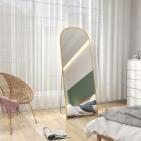 HOMCOM Espelho de Chão e Parede Moderno em Liga de Alumínio com Suporte Dobrável, 59x161.5cm, Dourado(m-4)