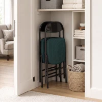 HOMCOM Lote de 2 sillas plegables para comedor portátiles con asiento y respaldo acolchados en terciopelo acanalado azul(m-4)