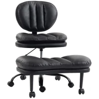 HOMCOM Cadeira de Escritório Ergonômica para Pernas Cruzadas, Cadeira de Meditação Giratória 360° com Rodízios, Apoio para os Pés Removível, Preto(m-7)