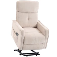 HOMCOM Fauteuil Relax Inclinable Électrique Releve-personnes avec 2 Points de Massage Assise à Ressorts Repose-pieds Chenille Crème(m-8)