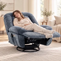 HOMCOM Fauteuil Relax Réclinable Électrique avec Chauffage Lombaire Massage Pivotant et Bascule Repose-pieds Assise Extra-large Port USB Bleu(m-2)