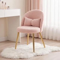 HOMCOM Poltrona de Sala em Sherpa com Almofada Lombar em Laço, Pernas em Aço, Poltrona para Quarto, Rosa(m-6)