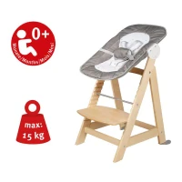 ROBA Chaise Haute Évolutive Born Up 2 en 1 + Transat Inclinable - Sternenzauber - Des la Naissance - Bois Naturel(m-6)