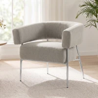 HOMCOM Sillón de salón, Sillón auxiliar acolchado en tejido aspecto lino, Respaldo curvado y reposabrazos, Estilo moderno, Marrón(m-10)