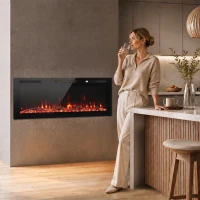HOMCOM Șemineu electric ultrasubțire pentru încastrare și montare pe perete, cu telecomandă 127cm(m-6)