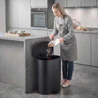 HOMCOM Lixeira de Pedal para Cozinha 40 L com Tampa Soft-Close e Função Manter Aberta, Balde Interno Removível, Aço Inox, Preto(m-2)