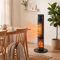 HOMCOM Încălzitor Electric Ceramic PTC 2000W cu 5 Moduri App Wi‑Fi Flăcări 3D Telecomandă Protecție la Supraîncălzire Negru(m-5)