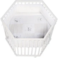 Parc hexagonal - ROBA - FOX & BUNNY - De la naissance jusqu'a 15 kg - Réglable - Roulettes - Blanc laqué(m-1)