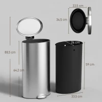HOMCOM Lixeira com tampa Soft-Close Lixeira de pedal com balde interno removível 30L Prata(m-3)