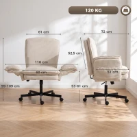 HOMCOM Chaise de bureau à roulettes avec accoudoirs rabattables, chaise de bureau beige(m-3)